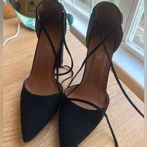 faux suede bow heels